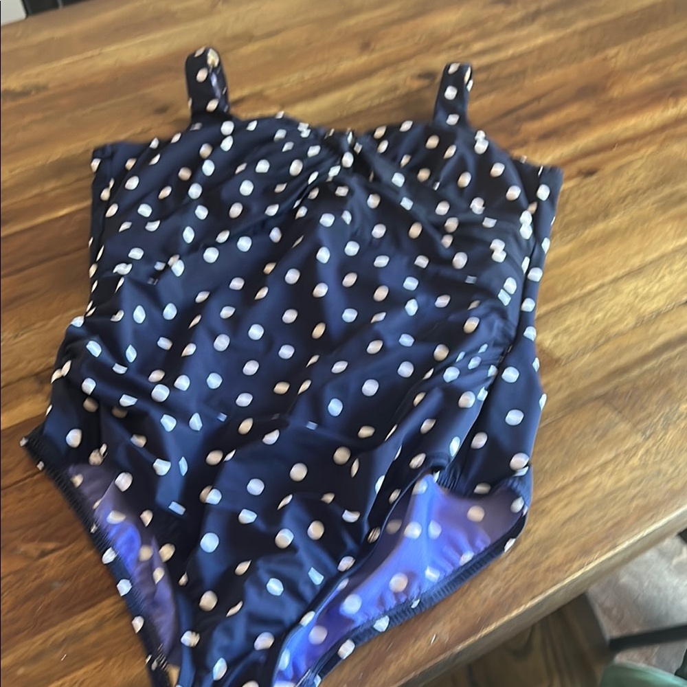 Lands' End Navy Polka Dot One Piece Swimsuit